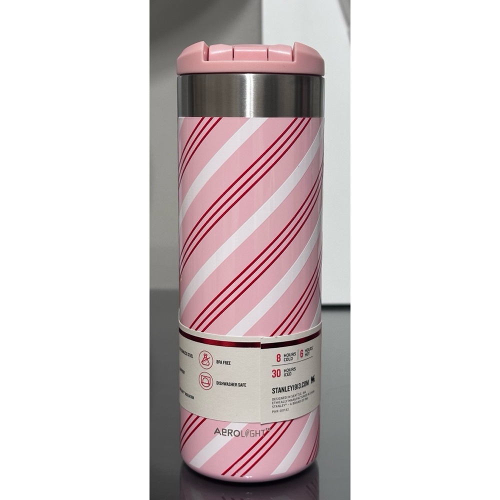 STANLEY AEROLIGHT HOLIDAY STAINLESS STEEL 16OZ TRANSIT BOTTLE, STRAWBERRY TWIST - Picture 3 of 5